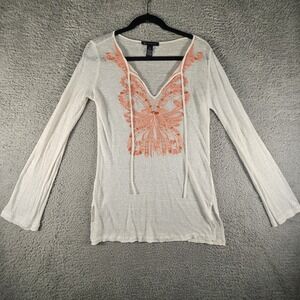 International Concepts Top Womens XS 100% Linen Embroidered Beaded Boho Beachy
